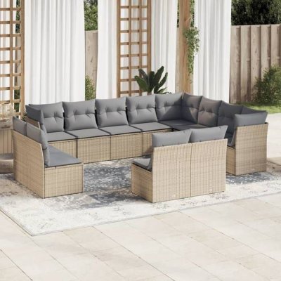 VIDAXL Salon de jardin avec coussins 12 pcs beige r&eacute;sine tress&eacute;e 3218469