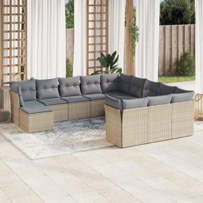 VIDAXL Salon de jardin avec coussins 12 pcs beige r&eacute;sine tress&eacute;e 3218629