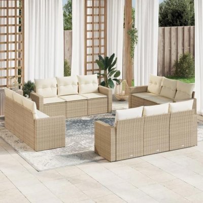 VIDAXL Salon de jardin avec coussins 12 pcs beige r&eacute;sine tress&eacute;e 3218758
