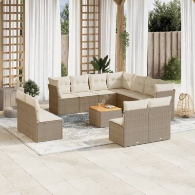 VIDAXL Salon de jardin avec coussins 12 pcs beige r&eacute;sine tress&eacute;e 3223706