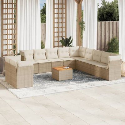 VIDAXL Salon de jardin avec coussins 12 pcs beige r&eacute;sine tress&eacute;e 3223727