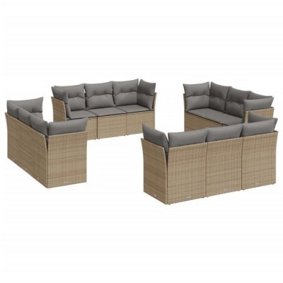 VIDAXL Salon de jardin avec coussins 12 pcs beige r&eacute;sine tress&eacute;e 3249168