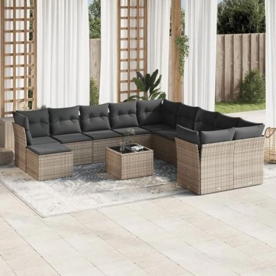 VIDAXL Salon de jardin avec coussins 12 pcs gris resine tressee