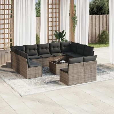 VIDAXL Salon de jardin avec coussins 12 pcs gris r&eacute;sine tress&eacute;e 3218360