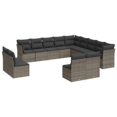 VIDAXL Salon de jardin avec coussins 12 pcs gris r&eacute;sine tress&eacute;e 3218420