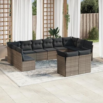 VIDAXL Salon de jardin avec coussins 12 pcs gris r&eacute;sine tress&eacute;e 3218430