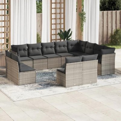VIDAXL Salon de jardin avec coussins 12 pcs gris r&eacute;sine tress&eacute;e 3218470