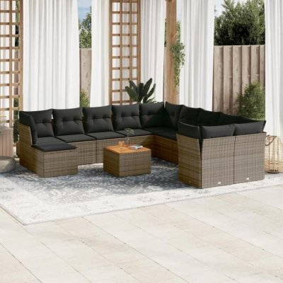 VIDAXL Salon de jardin avec coussins 12 pcs gris r&eacute;sine tress&eacute;e 3223981