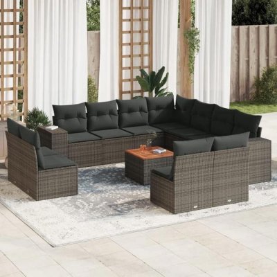 VIDAXL Salon de jardin avec coussins 12 pcs gris r&eacute;sine tress&eacute;e 3225507