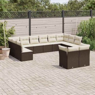 VIDAXL Salon de jardin avec coussins 12 pcs marron resine tressee