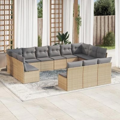 VIDAXL Salon de jardin avec coussins 13 pcs beige r&eacute;sine tress&eacute;e 3218389
