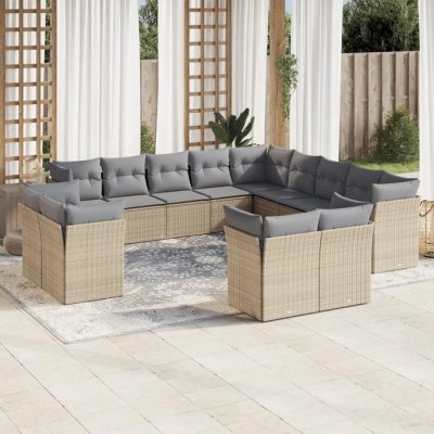 Salon de jardin avec coussins 13 pcs beige r&eacute;sine tress&eacute;e 3218549