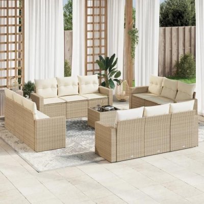 VIDAXL Salon de jardin avec coussins 13 pcs beige r&eacute;sine tress&eacute;e 3218768