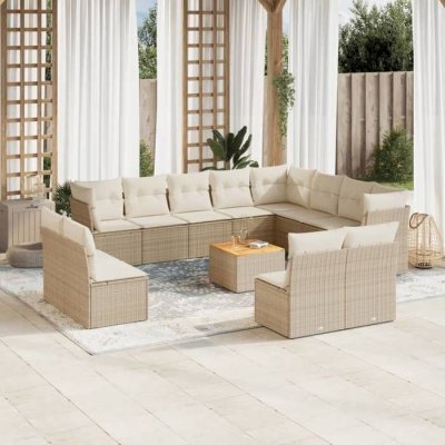 VIDAXL Salon de jardin avec coussins 13 pcs beige r&eacute;sine tress&eacute;e 3223930