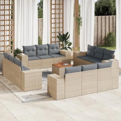 VIDAXL Salon de jardin avec coussins 13 pcs beige r&eacute;sine tress&eacute;e 3225380