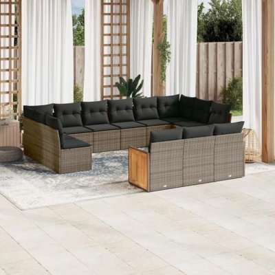 VIDAXL Salon de jardin avec coussins 13 pcs gris resine tressee