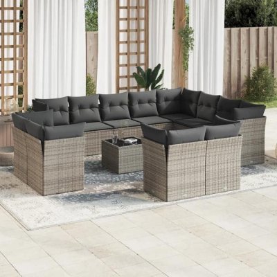 VIDAXL Salon de jardin avec coussins 13 pcs gris r&eacute;sine tress&eacute;e 3218540