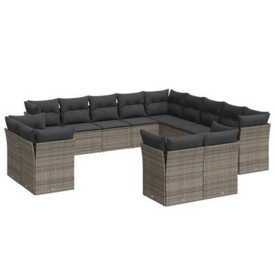 VIDAXL Salon de jardin avec coussins 13 pcs gris r&eacute;sine tress&eacute;e 3218550