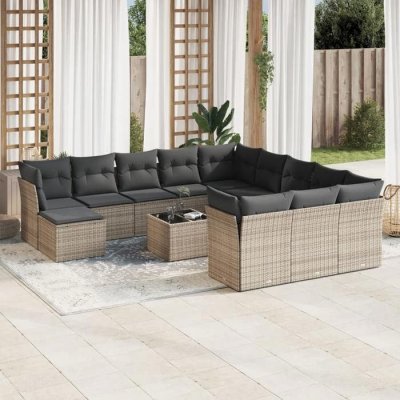 VIDAXL Salon de jardin avec coussins 13 pcs gris r&eacute;sine tress&eacute;e 3218640