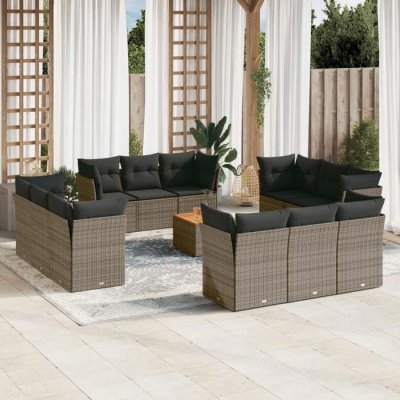 VIDAXL Salon de jardin avec coussins 13 pcs gris r&eacute;sine tress&eacute;e 3223540