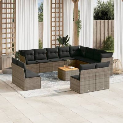 VIDAXL Salon de jardin avec coussins 13 pcs gris r&eacute;sine tress&eacute;e 3223932