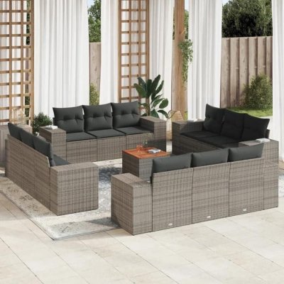 VIDAXL Salon de jardin avec coussins 13 pcs gris r&eacute;sine tress&eacute;e 3225381