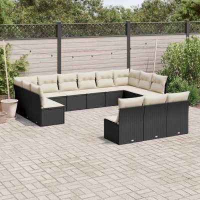 VIDAXL Salon de jardin avec coussins 13 pcs noir r&eacute;sine tress&eacute;e 3218386