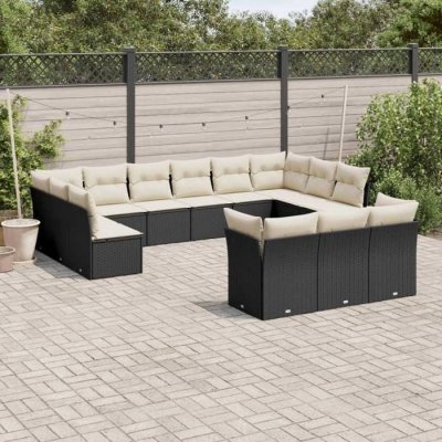 VIDAXL Salon de jardin avec coussins 13 pcs noir r&eacute;sine tress&eacute;e 3218446