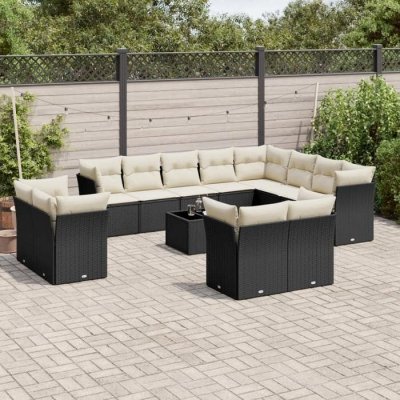 VIDAXL Salon de jardin avec coussins 13 pcs noir r&eacute;sine tress&eacute;e 3218536