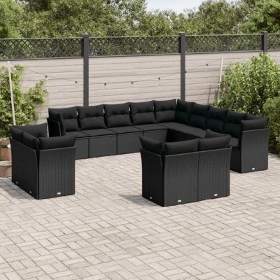 VIDAXL Salon de jardin avec coussins 13 pcs noir r&eacute;sine tress&eacute;e 3218545
