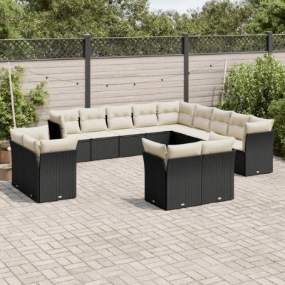 VIDAXL Salon de jardin avec coussins 13 pcs noir r&eacute;sine tress&eacute;e 3218546