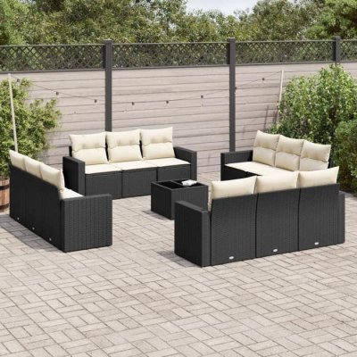 VIDAXL Salon de jardin avec coussins 13 pcs noir r&eacute;sine tress&eacute;e 3218766