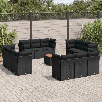 VIDAXL Salon de jardin avec coussins 13 pcs noir r&eacute;sine tress&eacute;e 3223535