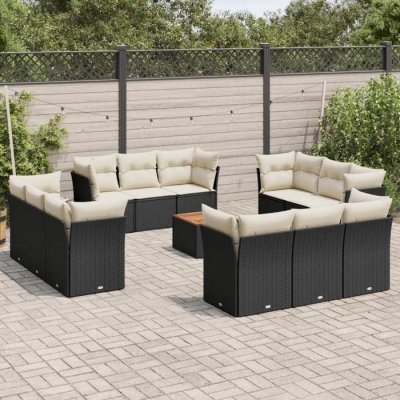 VIDAXL Salon de jardin avec coussins 13 pcs noir r&eacute;sine tress&eacute;e 3223536