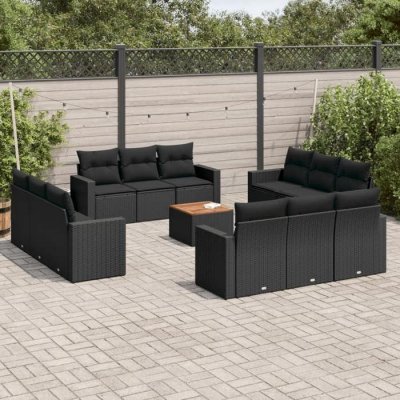 VIDAXL Salon de jardin avec coussins 13 pcs noir r&eacute;sine tress&eacute;e 3224053