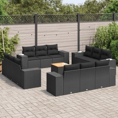 VIDAXL Salon de jardin avec coussins 13 pcs noir r&eacute;sine tress&eacute;e 3225376