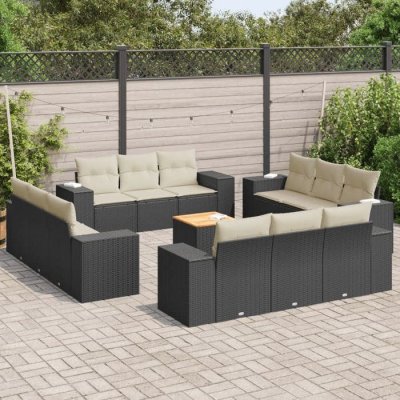 VIDAXL Salon de jardin avec coussins 13 pcs noir r&eacute;sine tress&eacute;e 3225377