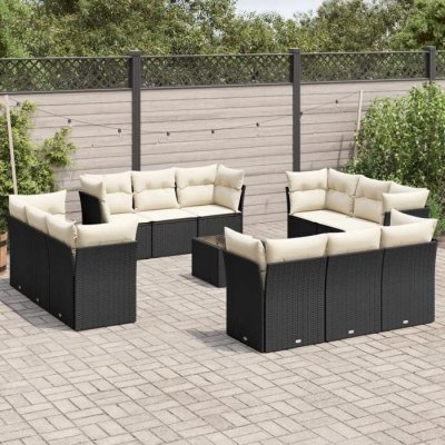  Salon de jardin avec coussins 13 pcs noir r&eacute;sine tress&eacute;e 3249175
