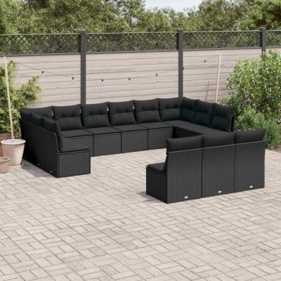 VIDAXL Salon de jardin avec coussins 13 pcs noir r&eacute;sine tress&eacute;e 3250224