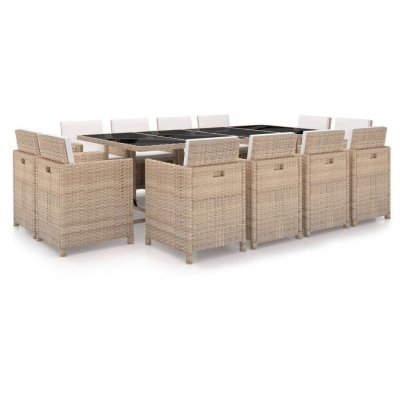 VIDAXL Salon de jardin avec coussins 13 pcs R&eacute;sine tress&eacute;e Beige  Beige