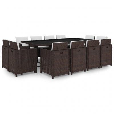 VIDAXL Salon de jardin avec coussins 13 pcs R&eacute;sine tress&eacute;e Marron
