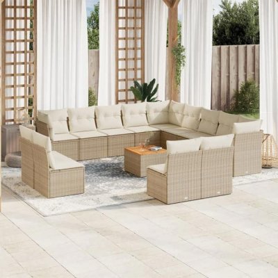 VIDAXL Salon de jardin avec coussins 14 pcs beige resine tressee