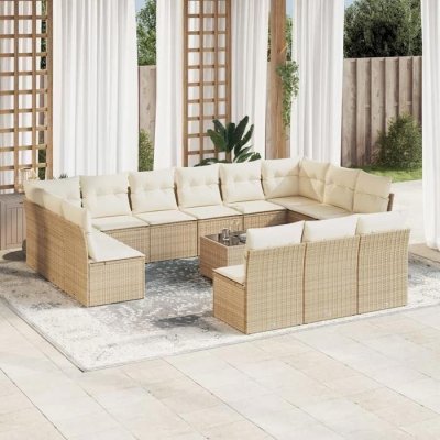VIDAXL Salon de jardin avec coussins 14 pcs beige r&eacute;sine tress&eacute;e 3250237