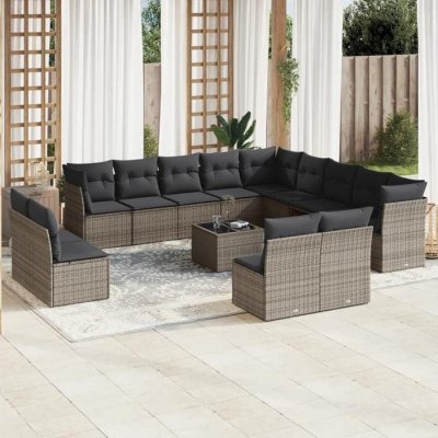 VIDAXL Salon de jardin avec coussins 14 pcs gris r&eacute;sine tress&eacute;e 3218500