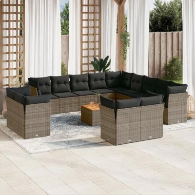 VIDAXL Salon de jardin avec coussins 14 pcs gris r&eacute;sine tress&eacute;e 3223960