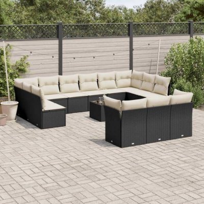 VIDAXL Salon de jardin avec coussins 14 pcs noir r&eacute;sine tress&eacute;e 3218456