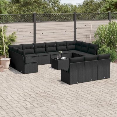VIDAXL Salon de jardin avec coussins 14 pcs noir r&eacute;sine tress&eacute;e 3250234