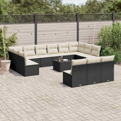 VIDAXL Salon de jardin avec coussins 14 pcs noir r&eacute;sine tress&eacute;e 3250235