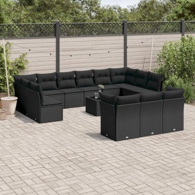 VIDAXL Salon de jardin avec coussins 14 pcs noir r&eacute;sine tress&eacute;e 3250294