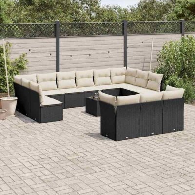 VIDAXL Salon de jardin avec coussins 14 pcs noir r&eacute;sine tress&eacute;e 3250295